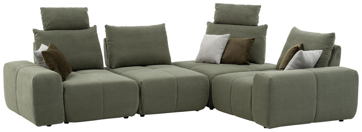 ECKSOFA in Velours Olivgrün  - Schwarz/Olivgrün, Design, Kunststoff/Textil (326/236cm) - Xora