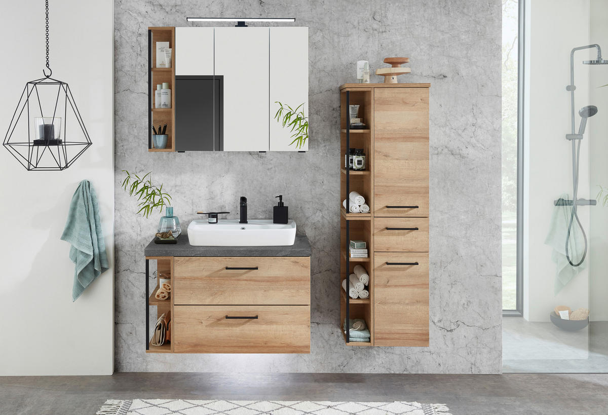 BADEZIMMER  in 90 cm  - Schieferfarben/Eichefarben, MODERN, Keramik/Holzwerkstoff (90cm) - Pelipal