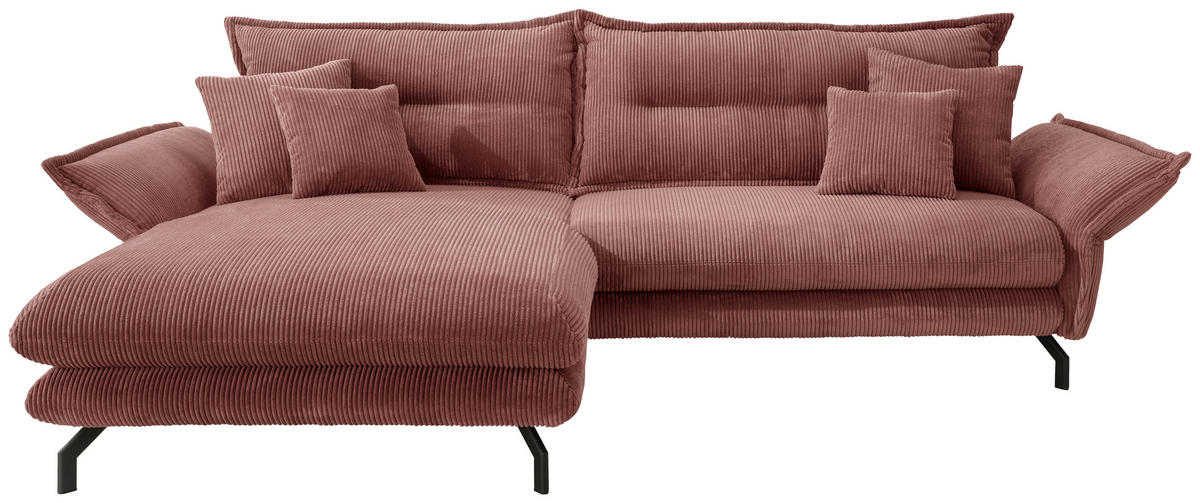 ECKSOFA in Cord Koralle  - Koralle/Schwarz, Modern, Textil/Metall (180/255cm) - Livetastic
