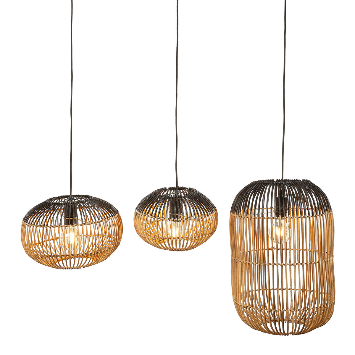 Leuchtenschirm 3er Set 35/50 cm   - Schwarz/Naturfarben, Trend, Holz (35/50cm)
