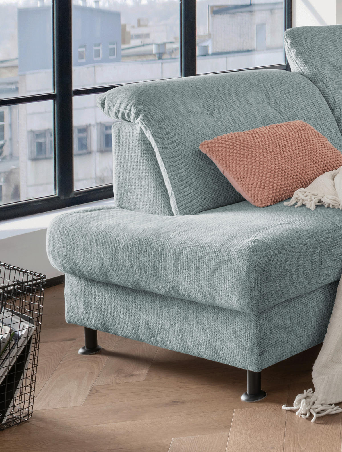 ECKSOFA in Chenille Blau  - Blau/Schwarz, Modern, Textil/Metall (198/270cm) - Livetastic