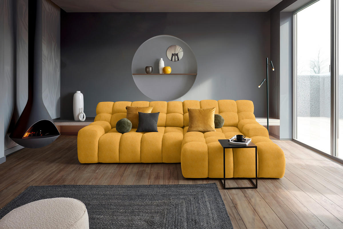 Ecksofa inl. Funktion Gelb Webstoff  - Gelb/Schwarz, MODERN, Kunststoff/Textil (297/180cm) - Welnova