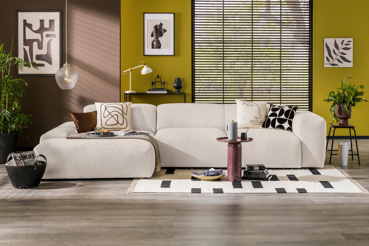 ECKSOFA HANNAH Creme Cord  - Creme/Schwarz, Design, Kunststoff/Textil (170/343cm) - MID.YOU