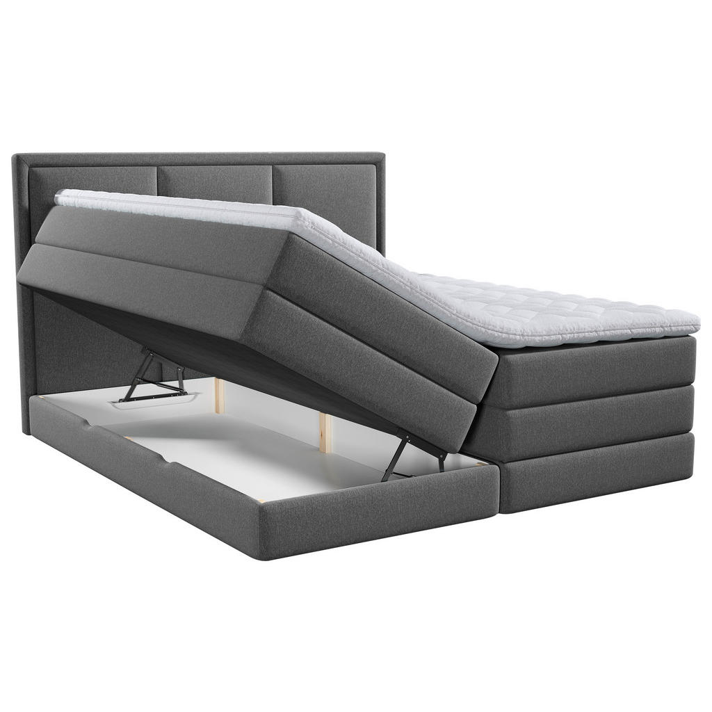 Thumbnail - Mid.you Boxspringbett, Anthrazit, Textil, H2 + H3, 7-Zonen, Höhe ca. 18 cm, 180x220 cm, gepolstertes Kopfteil, Stoffausw...