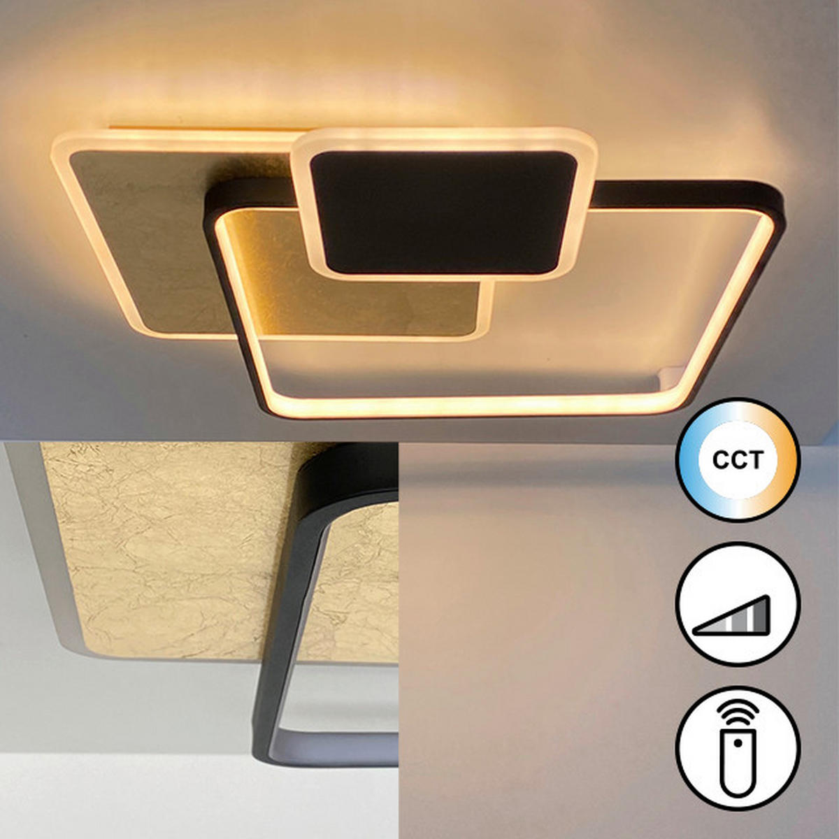LED-DECKENLEUCHTE    52,5/52,5/10 cm  - Weiss/Goldfarben, Design, Kunststoff/Metall (52,5/52,5/10cm) - Fischer & Honsel