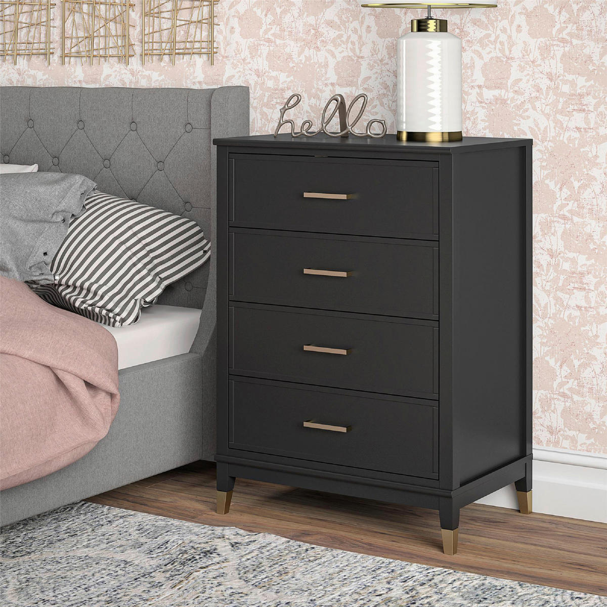 KOMMODE  in 76/106/50 cm  - Schwarz/Bronzefarben, Design, Holzwerkstoff/Metall (76/106/50cm) - MID.YOU