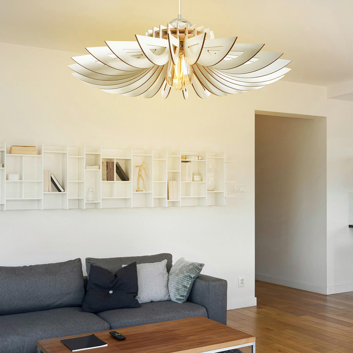 DECKENLEUCHTE 68/68/50 cm   - Weiß, Trend, Holz (68/68/50cm) - P & B