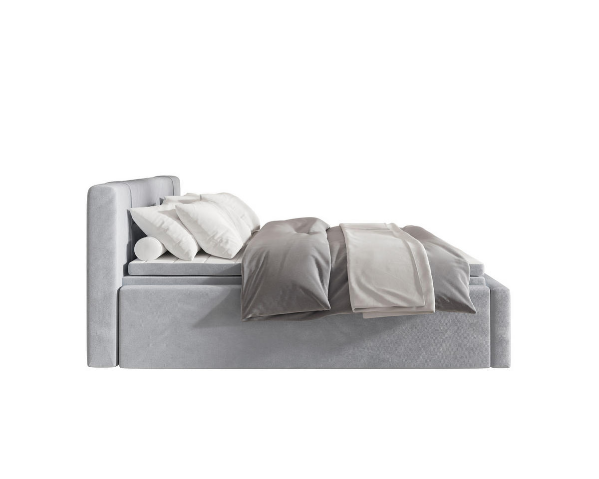 BOXBETT 180/200 cm,  in Grau, Bettkasten, Topper, H2 = mittel  - Grau, MODERN, Textil (180/200cm) - MID.YOU