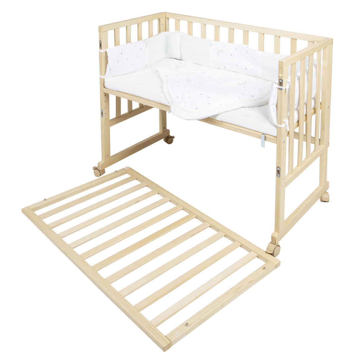 BEISTELLBETT Stubenbett 3 in 1 Sternenzauber  - Hellgrau/Naturfarben, Basics, Holzwerkstoff/Textil (49,5/85,5/90cm) - Roba
