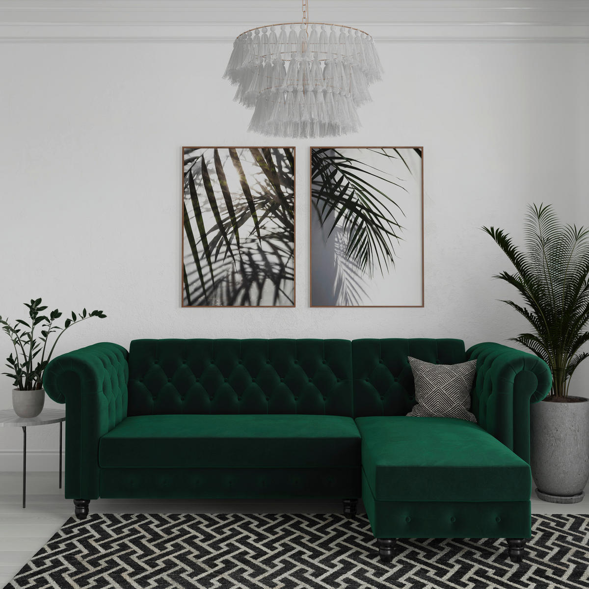 ECKSOFA FIRENZE in Velours Dunkelgrün  - Dunkelgrün/Schwarz, Basics, Holz/Textil (241/154cm) - Livetastic