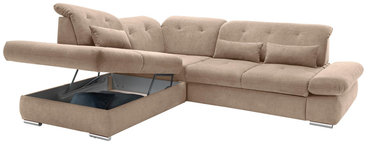 ECKSOFA in Chenille Hellbraun  - Chromfarben/Hellbraun, MODERN, Textil/Metall (254/280cm) - Livetastic