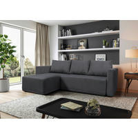 ECKSOFA STELLA Dunkelgrau Plüsch Rückenkissen, Bettkasten  - Dunkelgrau/Schwarz, Design, Kunststoff/Textil (166/234cm) - MID.YOU