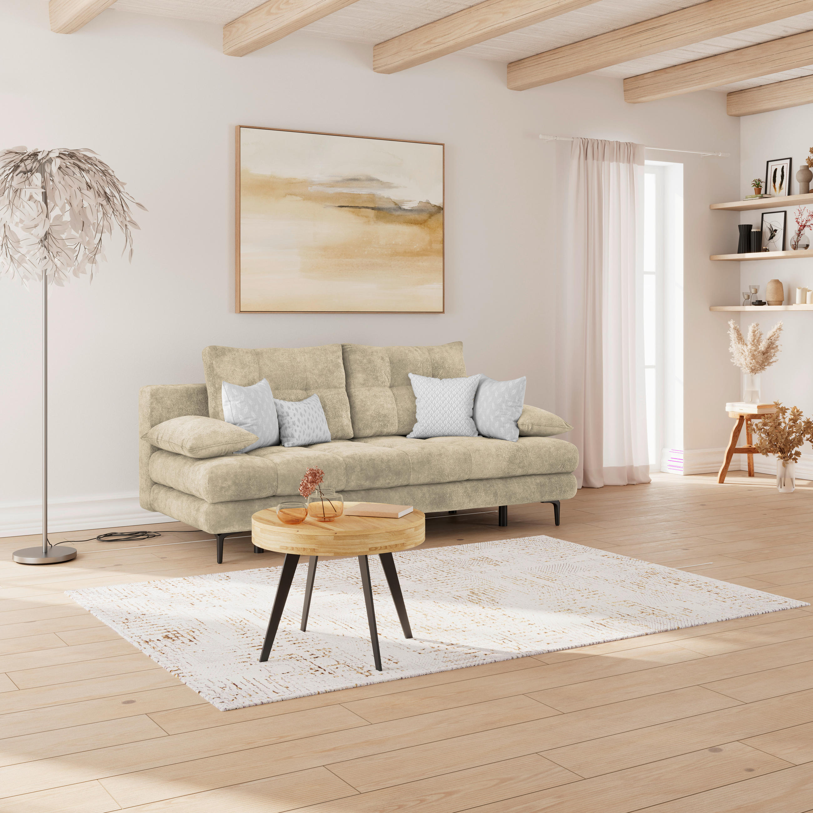 SCHLAFSOFA  mit Liegefunktion, Schlafen auf Sitzhöhe, Rücken echt Chenille Beige  - Beige/Schwarz, KONVENTIONELL, Textil/Metall (203/94/96cm) - Carryhome