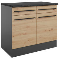 KÜCHENUNTERSCHRANK 100/90/60 cm  in Anthrazit, Eiche Artisan  - Anthrazit/Schwarz, Design, Holzwerkstoff (100/90/60cm) - MID.YOU