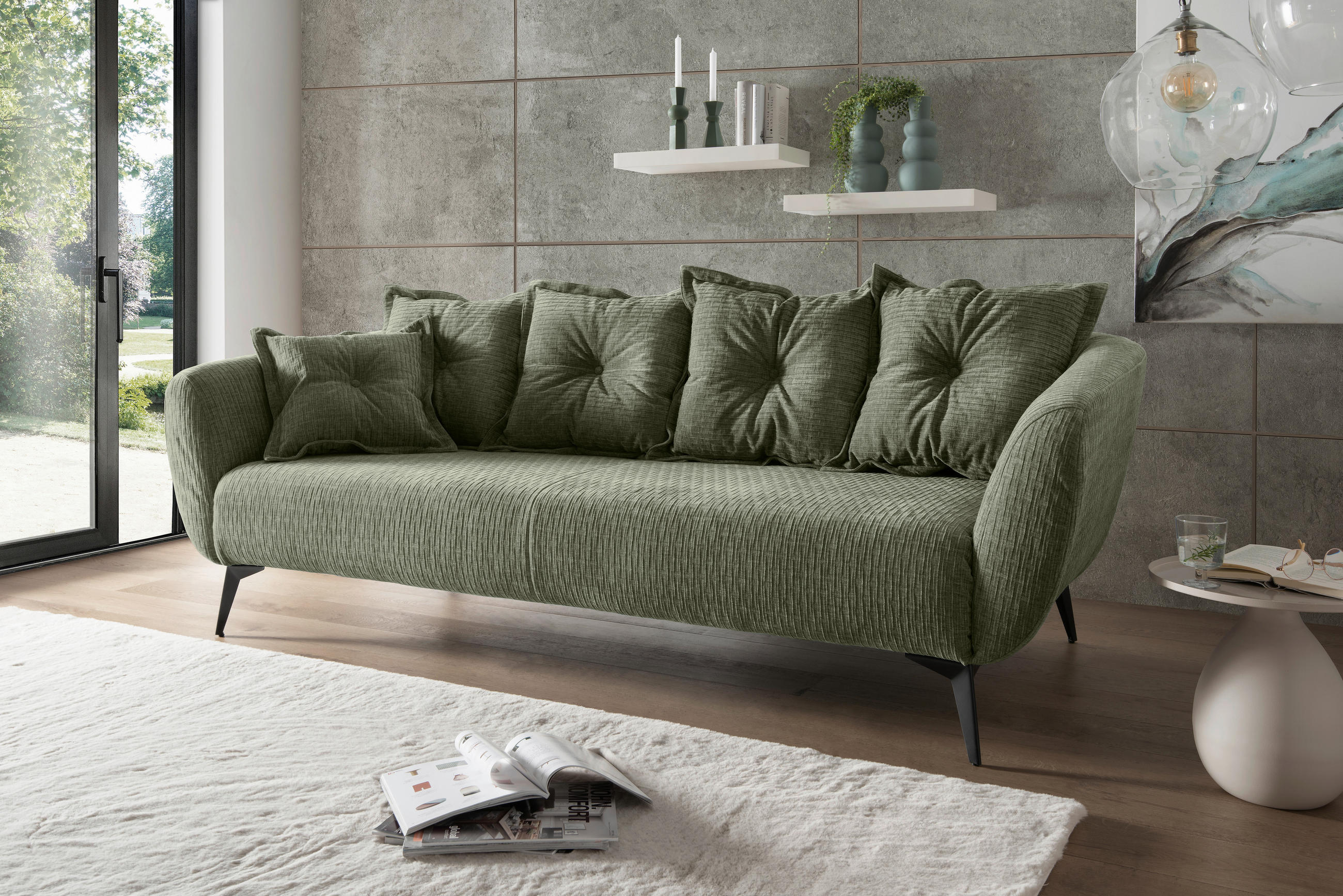 3-SITZER-SOFA in Mikrofaser Olivgrün  - Schwarz/Olivgrün, Modern, Textil/Metall (236/94/103cm) - Livetastic