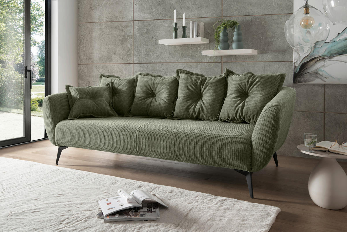 3-SITZER-SOFA in Mikrofaser Olivgrün  - Schwarz/Olivgrün, Modern, Textil/Metall (236/94/103cm) - Livetastic