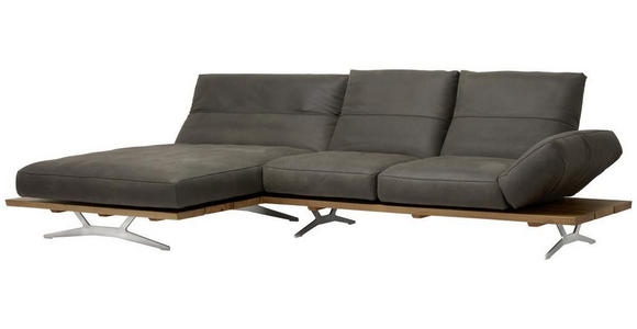 ECKSOFA in Echtleder Eichefarben, Braun  - Edelstahlfarben/Eichefarben, Natur, Leder/Holzwerkstoff (157/320cm) - Ambiente