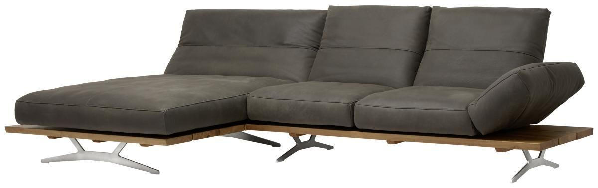 ECKSOFA in Echtleder Braun, Eichefarben  - Edelstahlfarben/Eichefarben, Natur, Leder/Holzwerkstoff (157/320cm) - Ambiente
