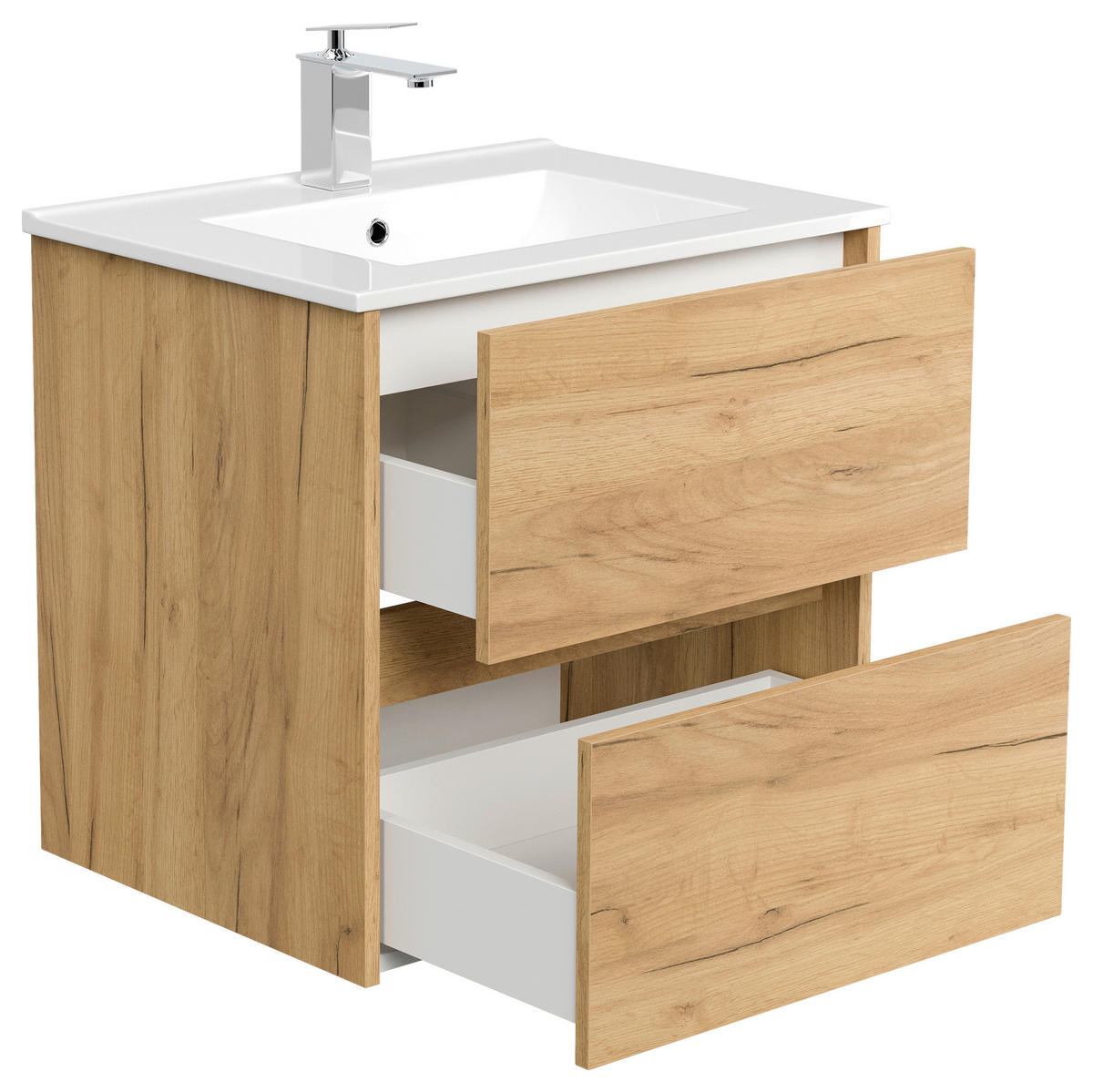 WASCHTISCHKOMBI 60 cm  - Eichefarben/Weiß, MODERN, Keramik/Holzwerkstoff (60cm) - MID.YOU