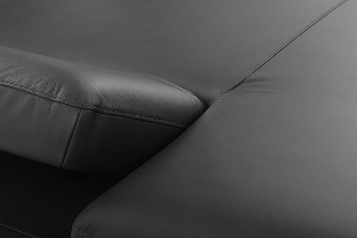 ECKSOFA Dunkelgrau Echtleder Rücken echt, Armteilverstellung, Kopfteilverstellung, Sitztiefenverstellung  - Dunkelgrau/Schwarz, Design, Leder/Metall (160/235cm) - Celina Home