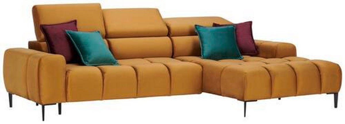 ECKSOFA in Webstoff Currygelb  - Currygelb/Schwarz, Design, Textil/Metall (270/177cm) - Welnova
