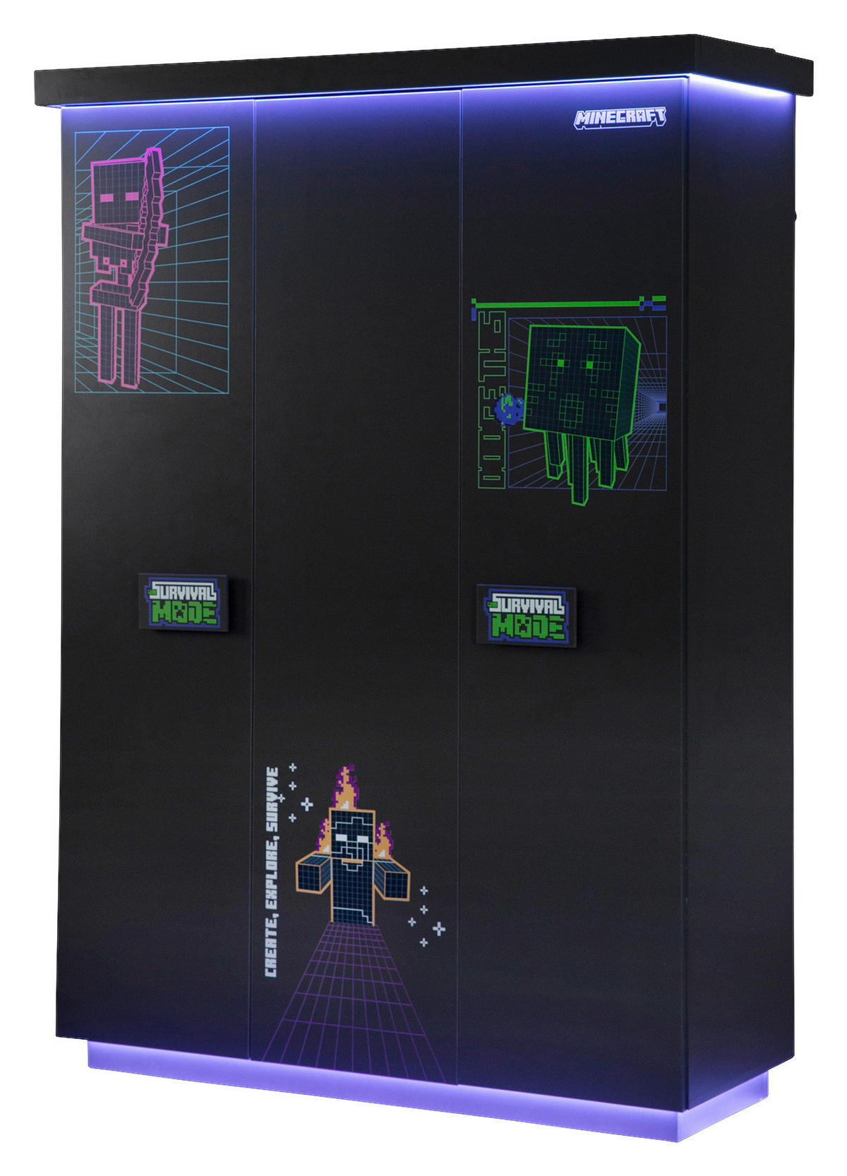 KLEIDERSCHRANK 3-türig Anthrazit  - Anthrazit/Weiß, MODERN, Holzwerkstoff (134/200/50cm) - Minecraft