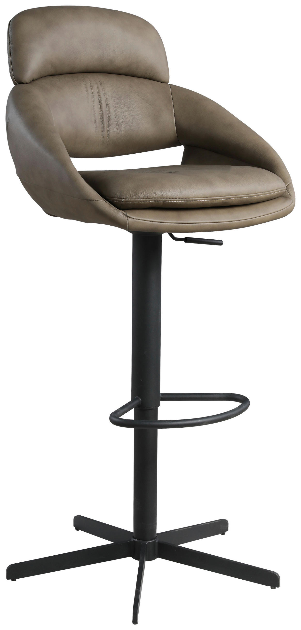 BARHOCKER Echtleder Taupe Eisen Sitzfläche 360° drehbar  - Taupe/Schwarz, Design, Leder/Metall (55/105/56cm) - Emilio Belluti