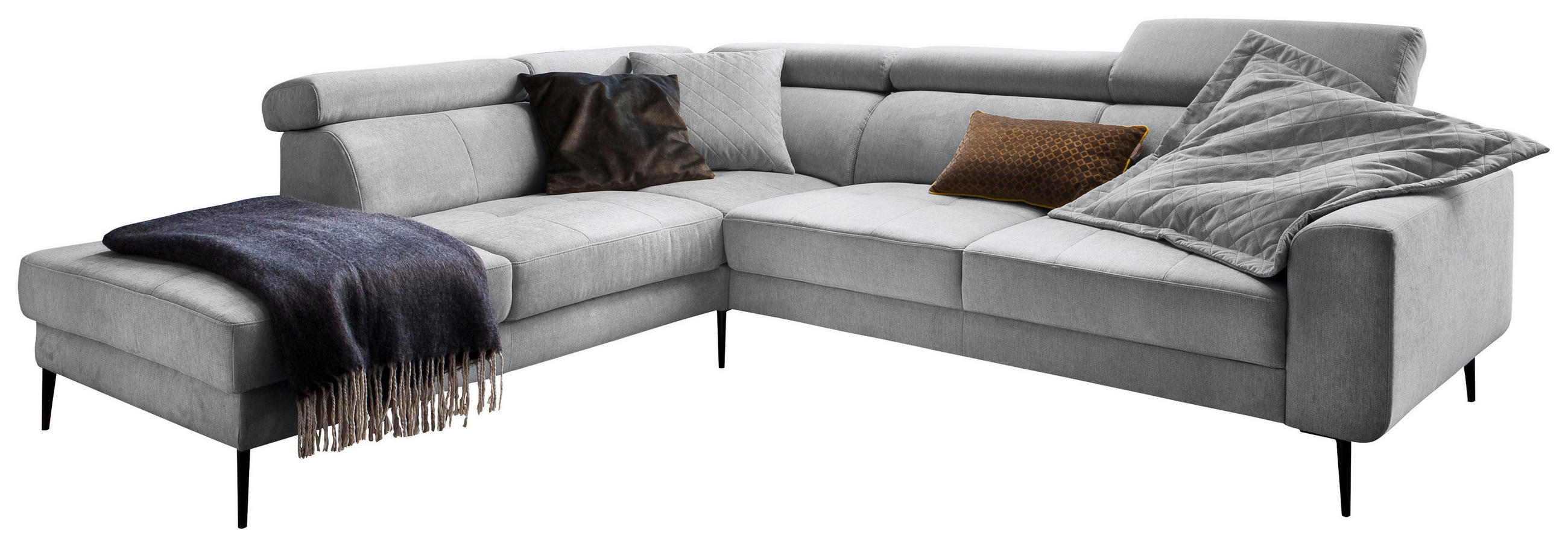 ECKSOFA Grau Velours  - Schwarz/Grau, Design, Textil/Metall (236/262cm) - Hom`in