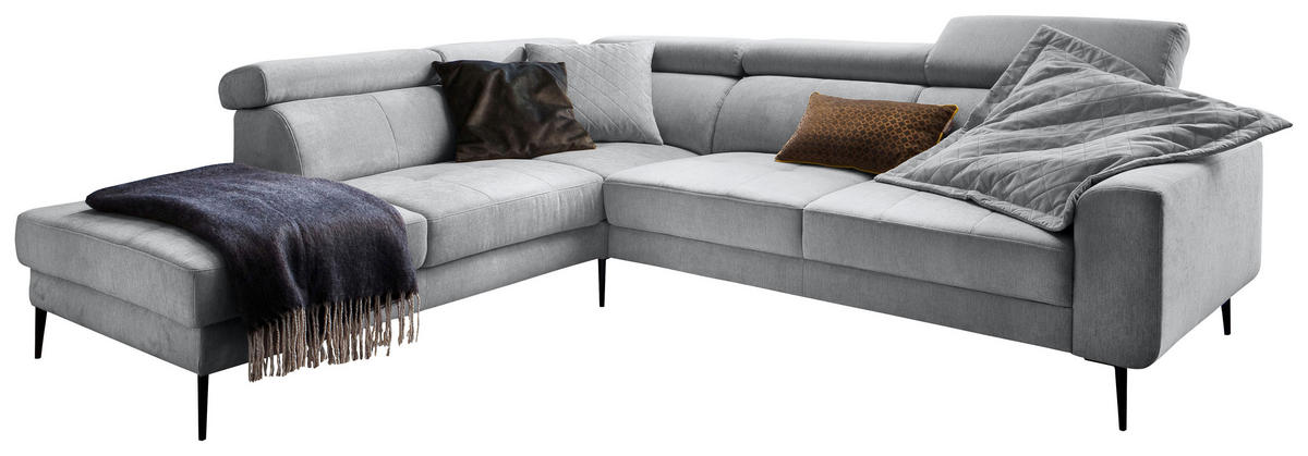 ECKSOFA  in Velours Grau  236/262 cm  - Schwarz/Grau, Design, Textil/Metall (236/262cm) - Hom`in