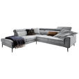 ECKSOFA  in Velours Grau  236/262 cm  - Schwarz/Grau, Design, Textil/Metall (236/262cm) - Hom`in