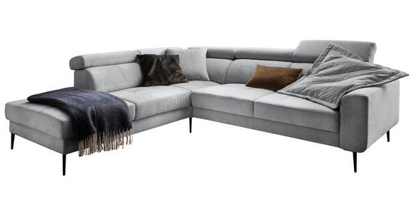 ECKSOFA  in Velours Grau  236/262 cm  - Schwarz/Grau, Design, Textil/Metall (236/262cm) - Hom`in