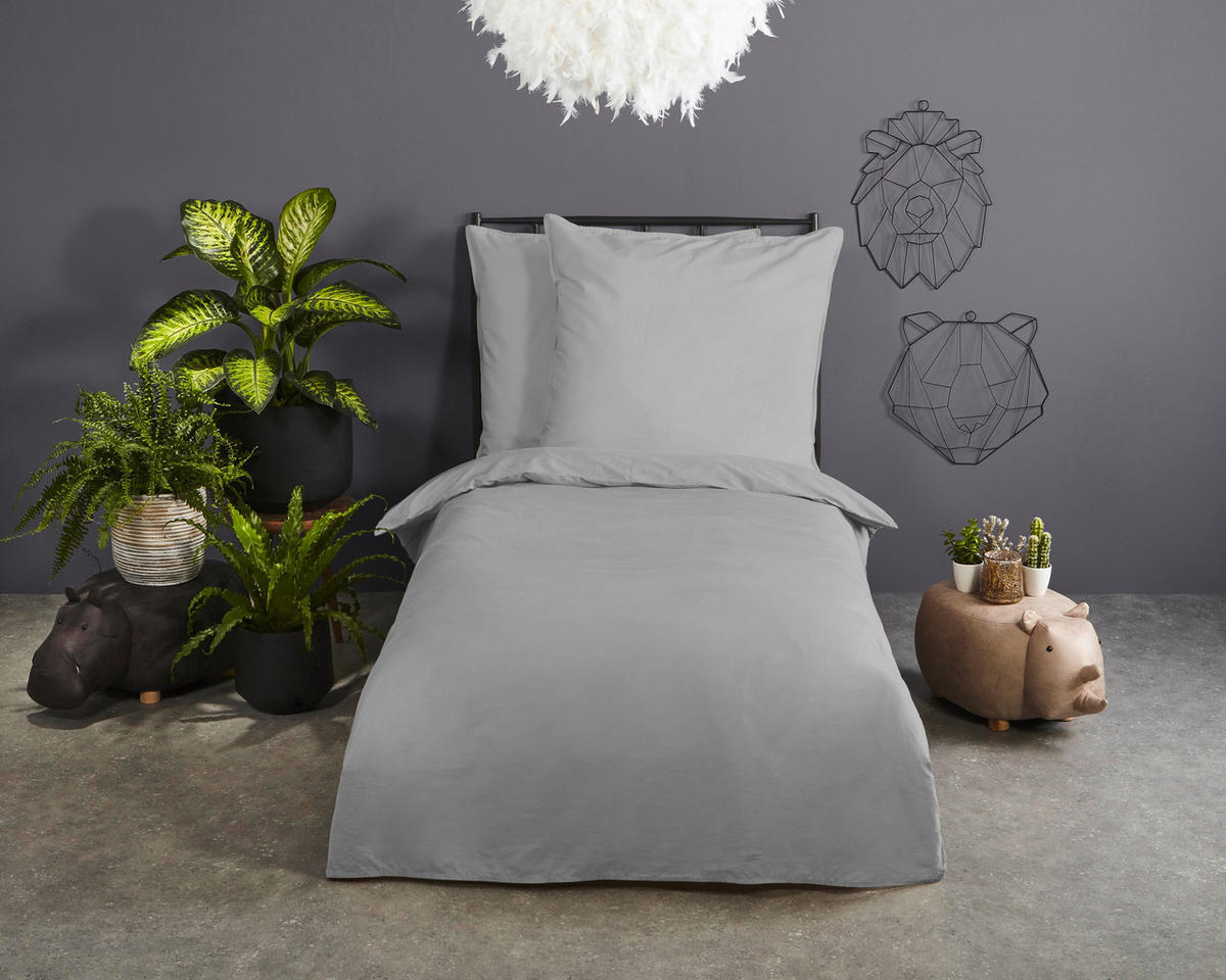 BETTWÄSCHE Uni Light Grey Renforcé 135/200 cm  - Hellgrau, Basics, Textil (135/200cm)