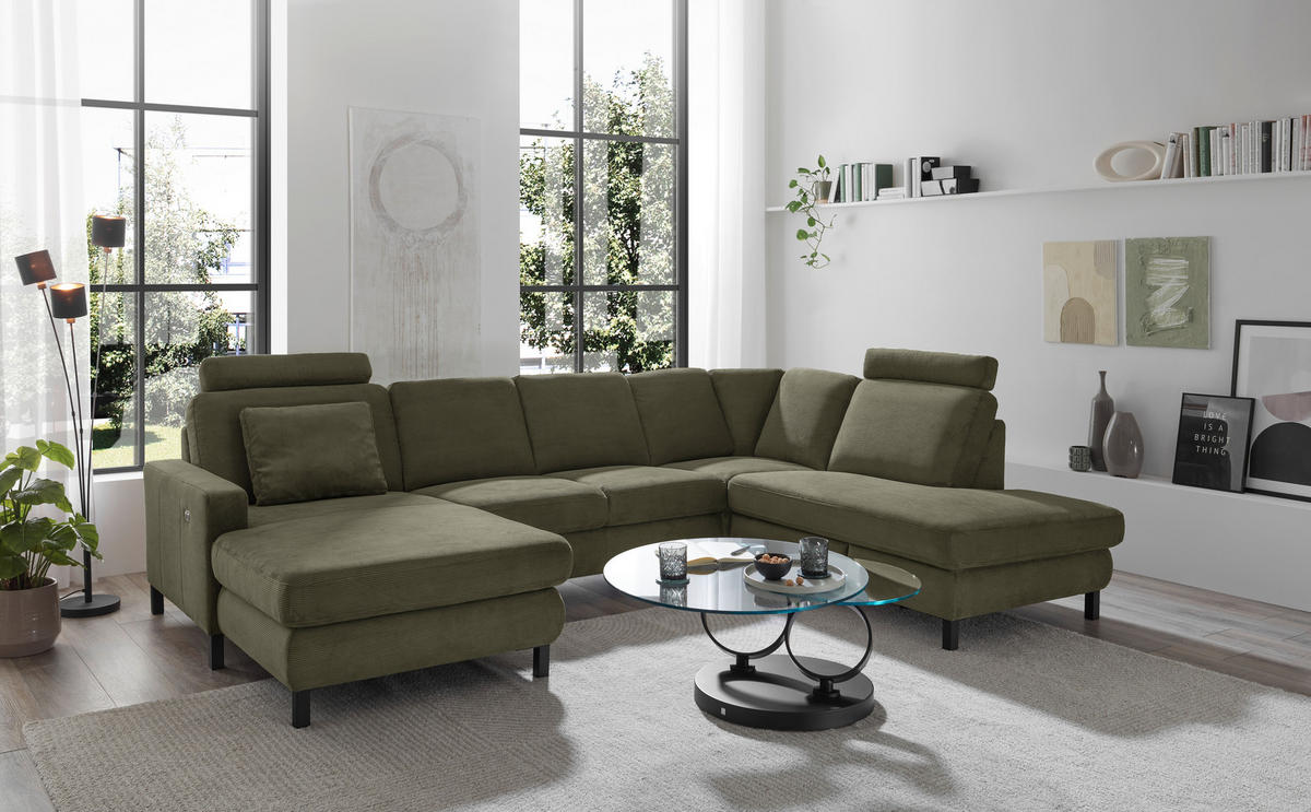 WOHNLANDSCHAFT MR 365 Olivgrün Feincord  - Schwarz/Olivgrün, Design, Textil/Metall (165/313/219cm) - Musterring