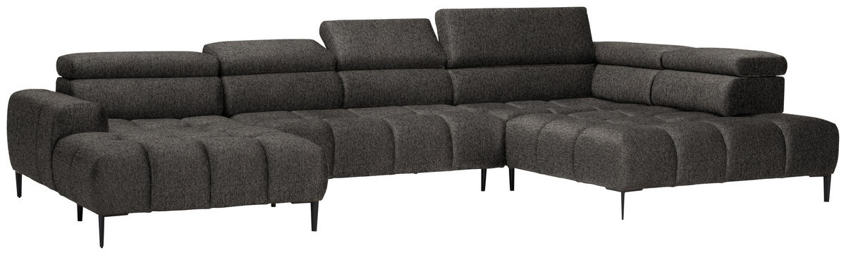 WOHNLANDSCHAFT in Webstoff Graubraun  - Graubraun/Schwarz, Design, Textil/Metall (177/385/216cm) - Welnova