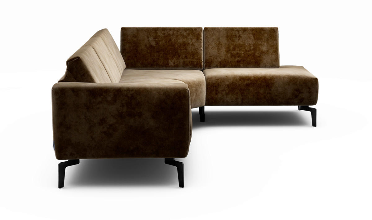 ECKSOFA Cosy Braun Samt  - Schwarz/Braun, Design, Textil/Metall (256/193cm) - SENSOO