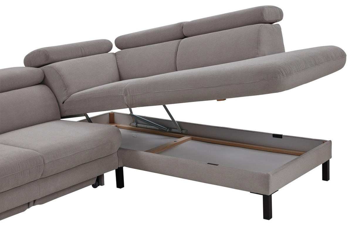 ECKSOFA in Cord Grau  - Schwarz/Grau, Design, Holzwerkstoff/Textil (272/217cm) - Pure Home Comfort