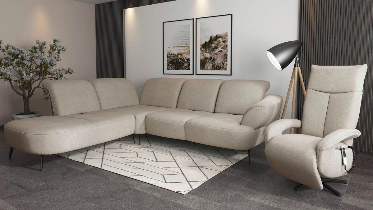 ECKSOFA in Mikrofaser Beige  - Beige/Schwarz, Modern, Textil/Metall (270/302cm) - Sit & More