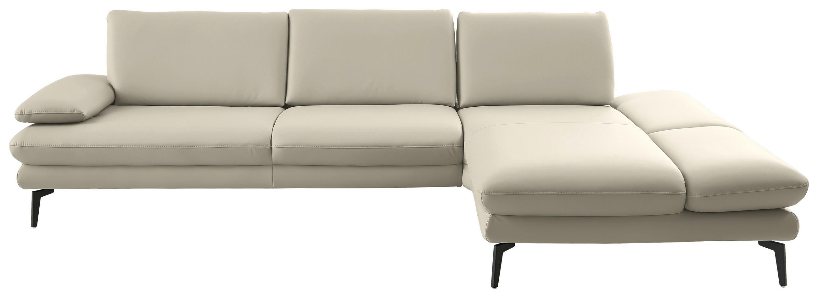 ECKSOFA in Echtleder Ecru  - Ecru/Schwarz, Design, Leder/Metall (308/195cm) - Dieter Knoll