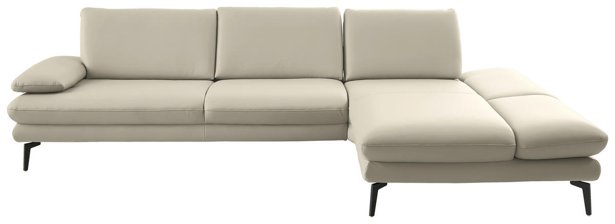 ECKSOFA in Echtleder Ecru  - Ecru/Schwarz, Design, Leder/Metall (308/195cm) - Dieter Knoll
