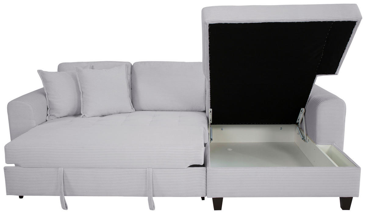 ECKSOFA MORITZ Hellgrau Cord Zierkissen, Bettkasten  - Hellgrau, Trend, Textil (265/155cm) - P & B