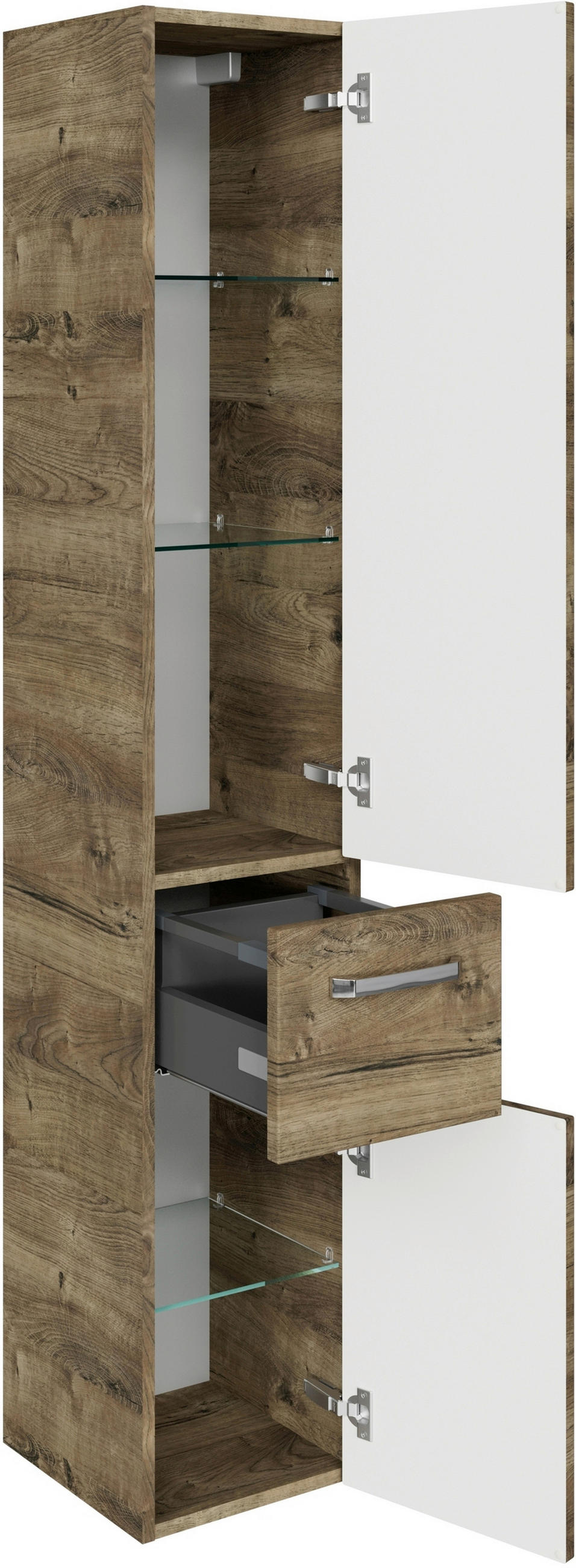 HOCHSCHRANK 30/168/33 cm  - Eiche dunkel/Chromfarben, MODERN, Glas/Holzwerkstoff (30/168/33cm) - Sadena