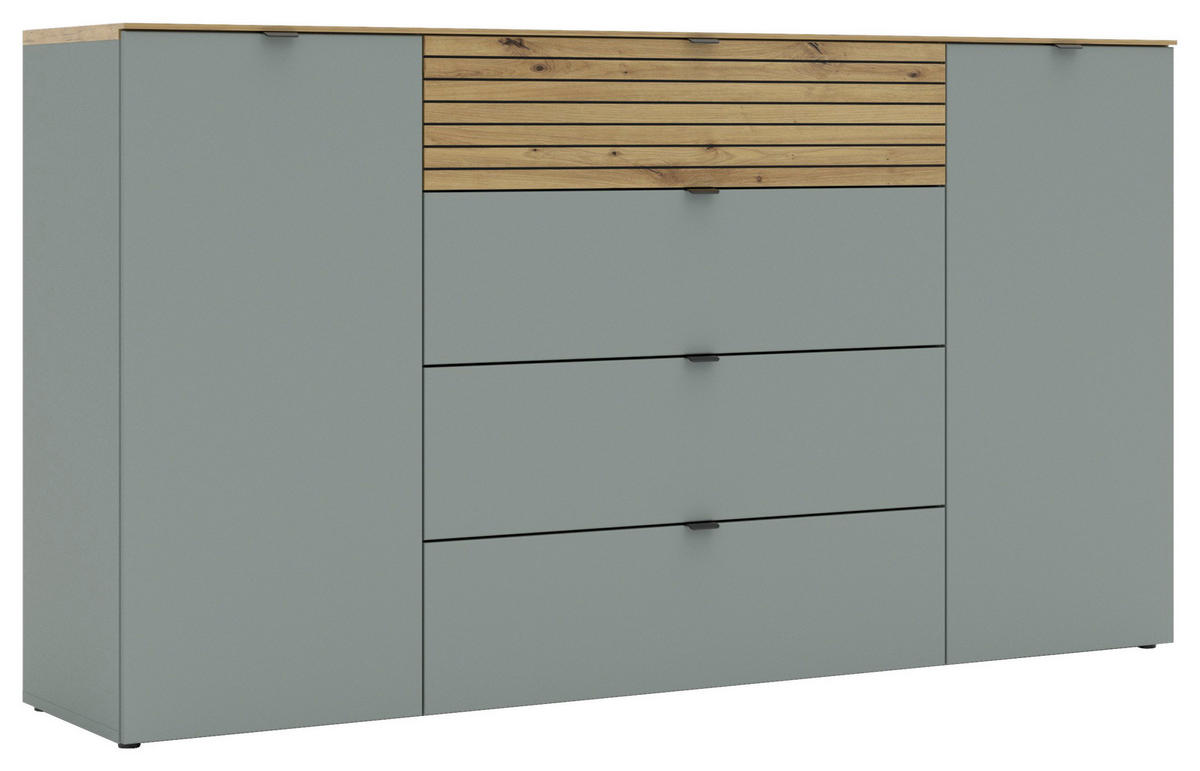 SIDEBOARD 181/99/41 cm  in Grün, Eiche Artisan  - Schwarz/Eiche Artisan, Modern, Holzwerkstoff/Metall (181/99/41cm) - Voleo