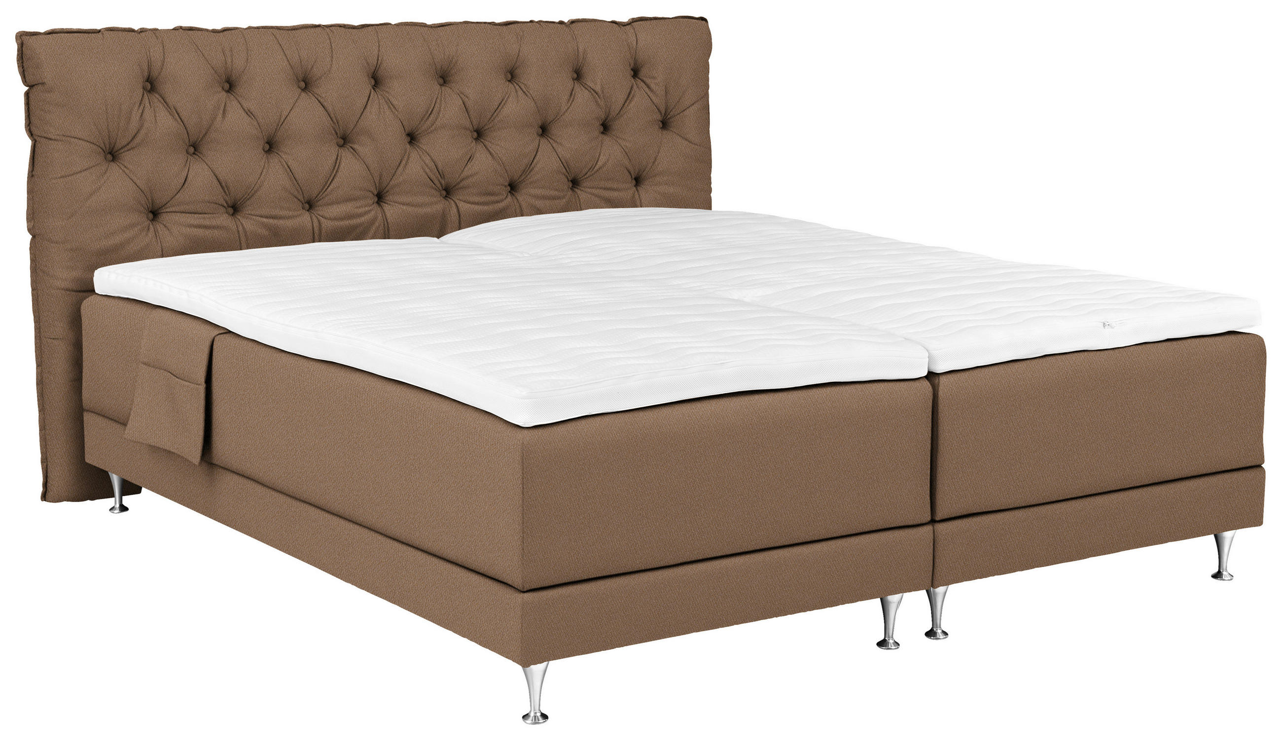 BOXSPRINGBETT 160/200 cm,  in Hellbraun, Matratze, Topper, motorische Verstellbarkeit, Fernbedienung, H3 + H4 = fest + sehr fest  - Blau/Hellbraun, Basics, Holzwerkstoff/Textil (160/200cm) - Welnova