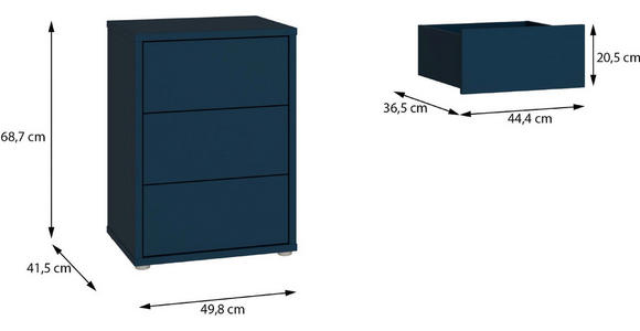 NACHTSCHRANK 50/69/42 cm  - Silberfarben/Dunkelblau, Trend, Holzwerkstoff/Kunststoff (50/69/42cm) - Carryhome