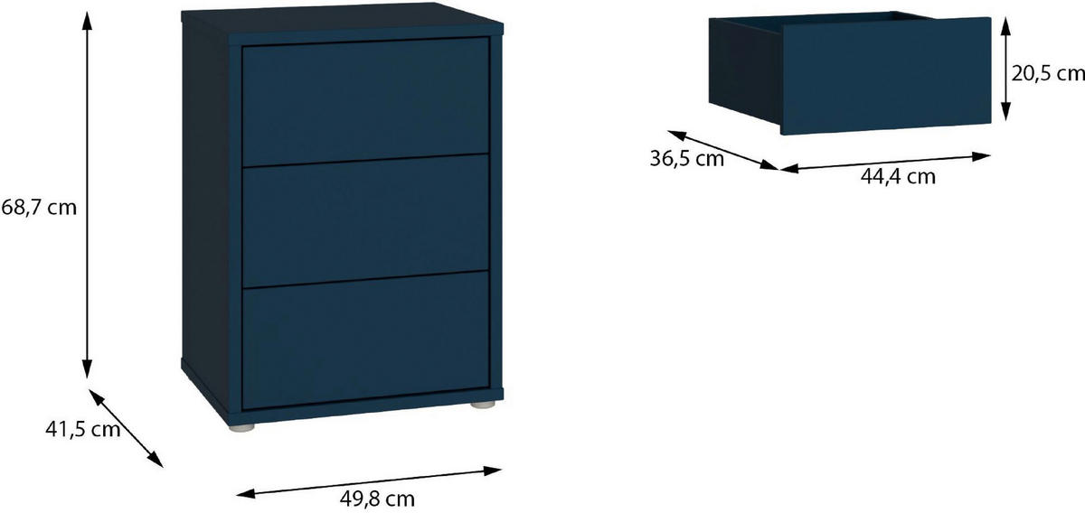 NACHTSCHRANK 50/69/42 cm  - Silberfarben/Dunkelblau, Trend, Holzwerkstoff/Kunststoff (50/69/42cm) - Carryhome