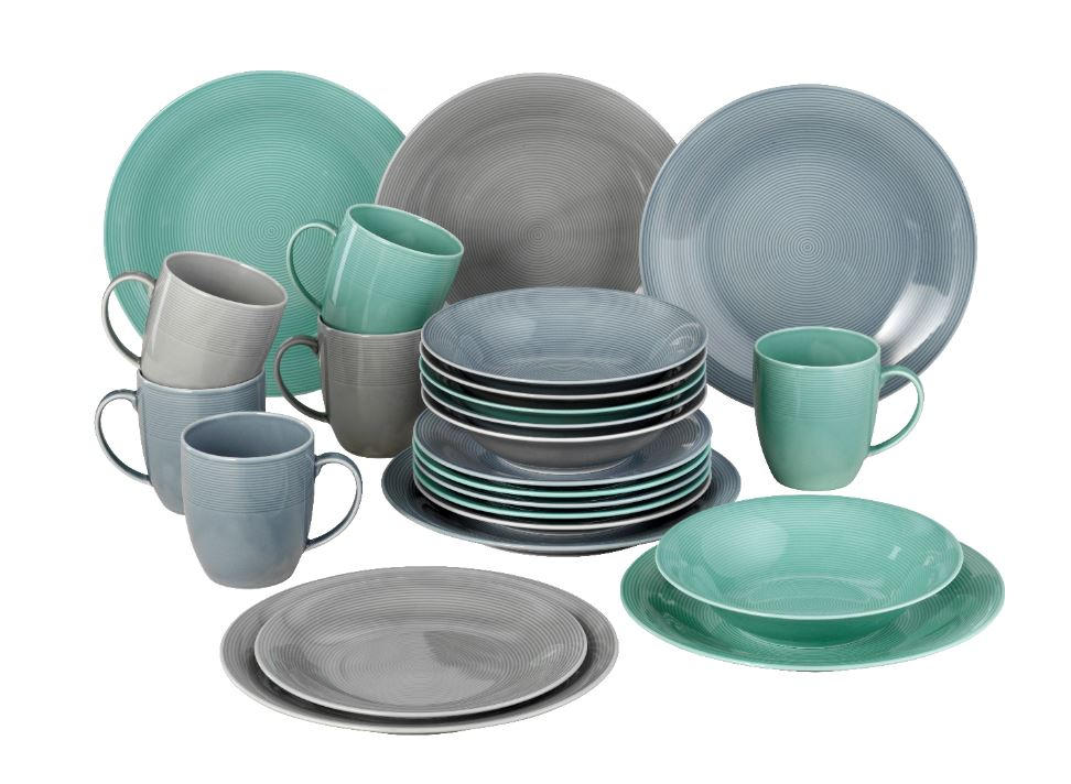KOMBISERVICE Blau, Grau, Grün Jive 24-teilig 6 Personen - Blau/Grau, KONVENTIONELL, Keramik - Van Well