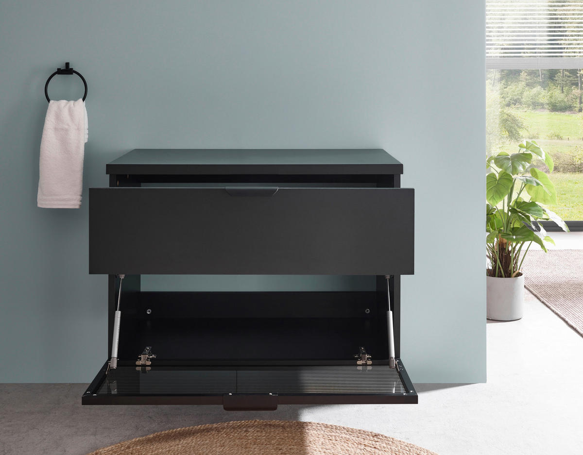 WASCHBECKENUNTERSCHRANK 80/55/46 cm  - Schwarz, KONVENTIONELL, Glas/Holzwerkstoff (80/55/46cm) - home24