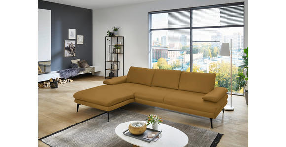 ECKSOFA in Echtleder Currygelb 180/310 cm - Currygelb/Schwarz, Design, Leder/Metall (180/310cm) - Dieter Knoll