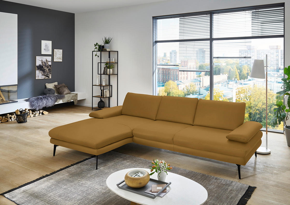 ECKSOFA in Echtleder Currygelb  - Currygelb/Schwarz, Design, Leder/Metall (180/310cm) - Dieter Knoll