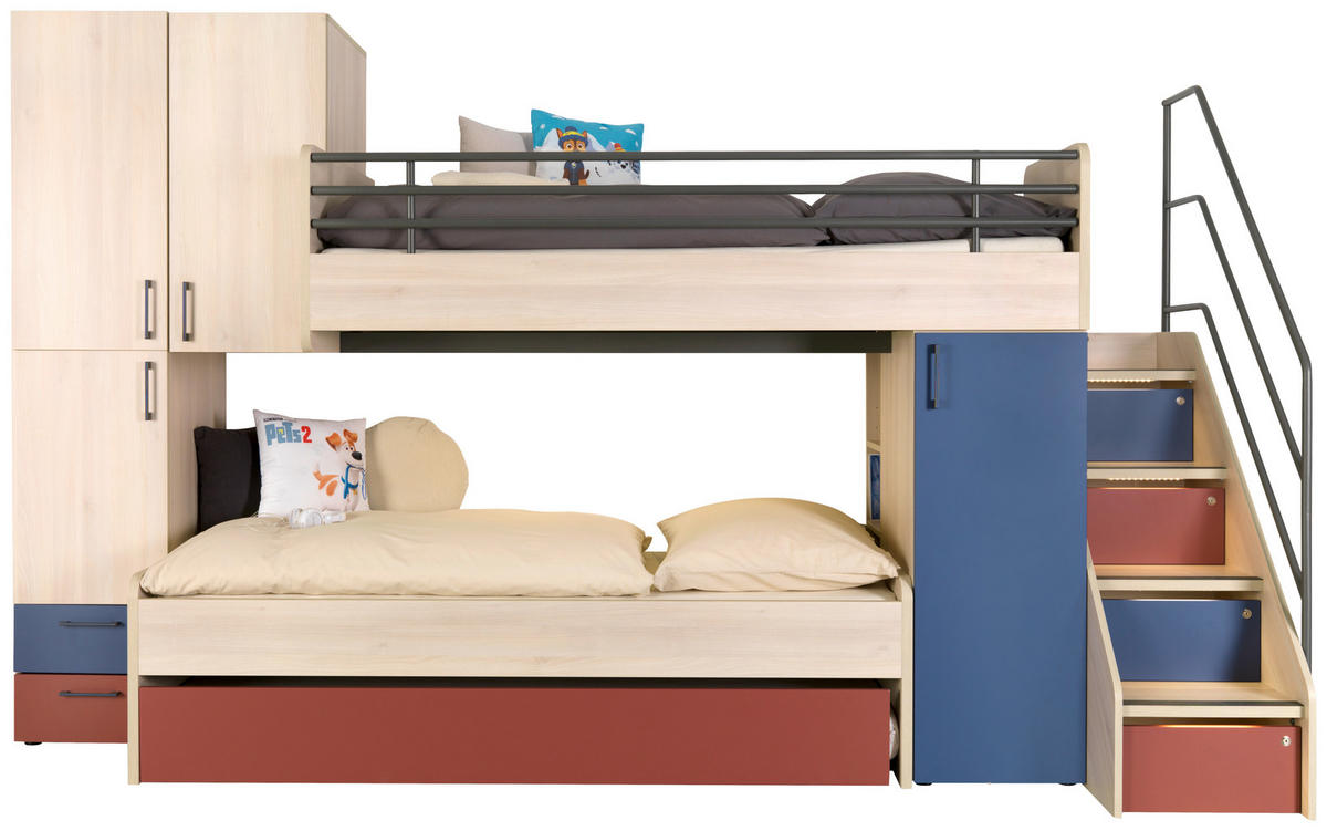 JUGENDZIMMER - Blau/Rot, Design, Holzwerkstoff (348/210/123cm) - Novel